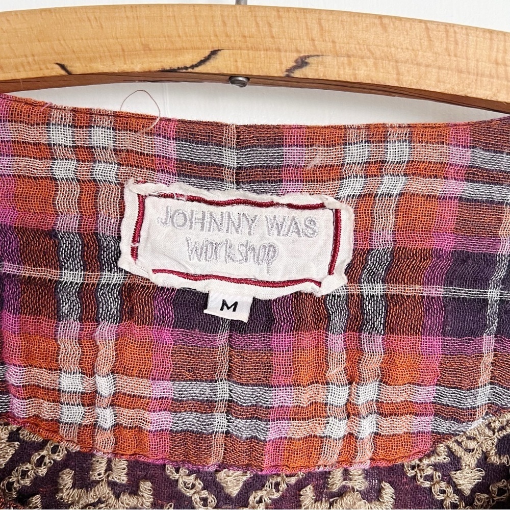 Johnny Was Red Plaid Embroidered Peasant Blouse - Picture 5 of 13